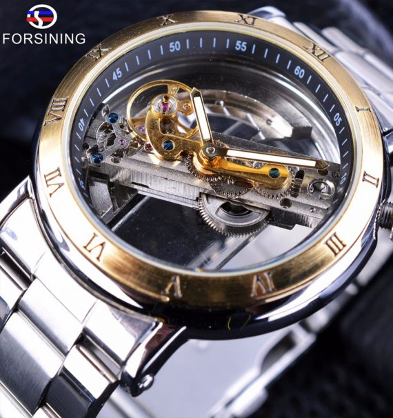นาฬิกาข้อมือ Forsining สายสแตนเลส ขอบทอง รุ่น S1003