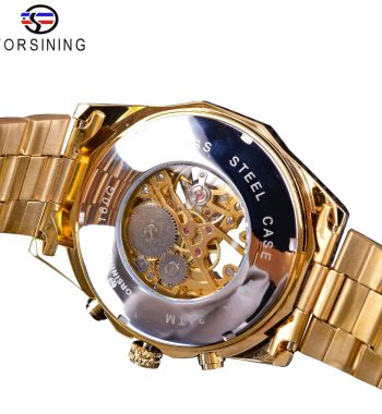 นาฬิกาข้อมือ Forsining สายสแตนเลสทอง รุ่น GMT101