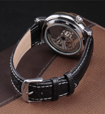 นาฬิกาข้อมือ Forsining สายหนังดำ ขอบทอง รุ่น S1003