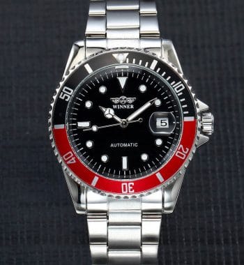 นาฬิกาข้อมือ Winner สายสแตนเลสเงิน ดำแดง รุ่น WRG806