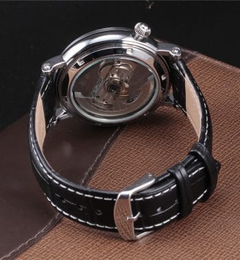 นาฬิกาข้อมือ Forsining สายหนังดำ ขอบเงิน รุ่น S1003