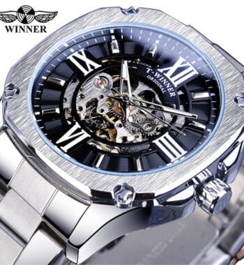 นาฬิกาข้อมือ winner สายสแตนเลสเงิน รุ่น WRG818 หน้าปัดดำ