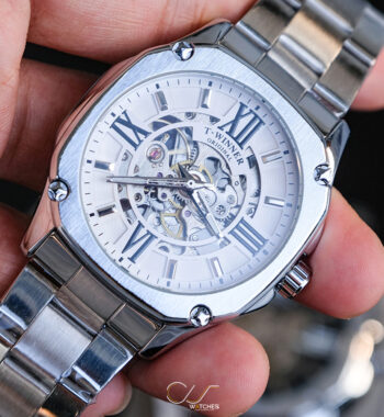 นาฬิกาข้อมือ winner สายสแตนเลสเงิน รุ่น WRG818 หน้าปัดขาว