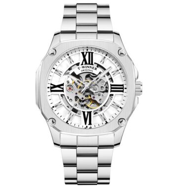 นาฬิกาข้อมือ winner สายสแตนเลสเงิน รุ่น WRG818 หน้าปัดขาว
